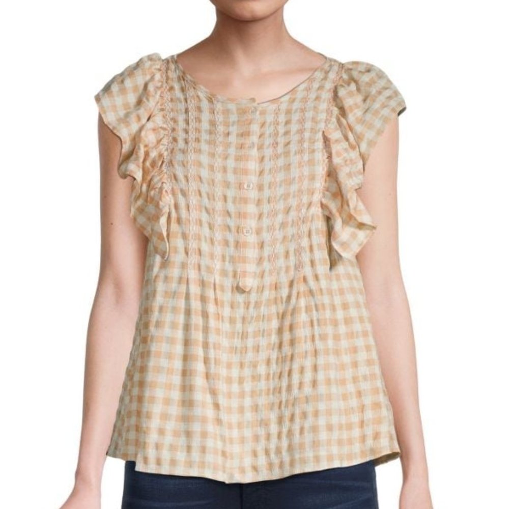 NWT MAX STUDIO GINGHAM RUFFLE TOP (M)